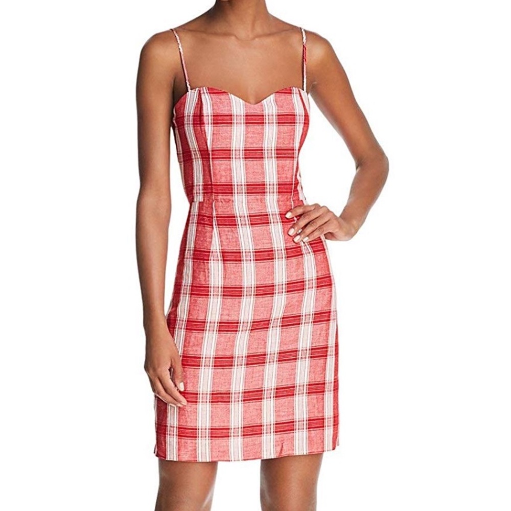 Bardot Red and White Plaid Spaghetti-Strap Dress